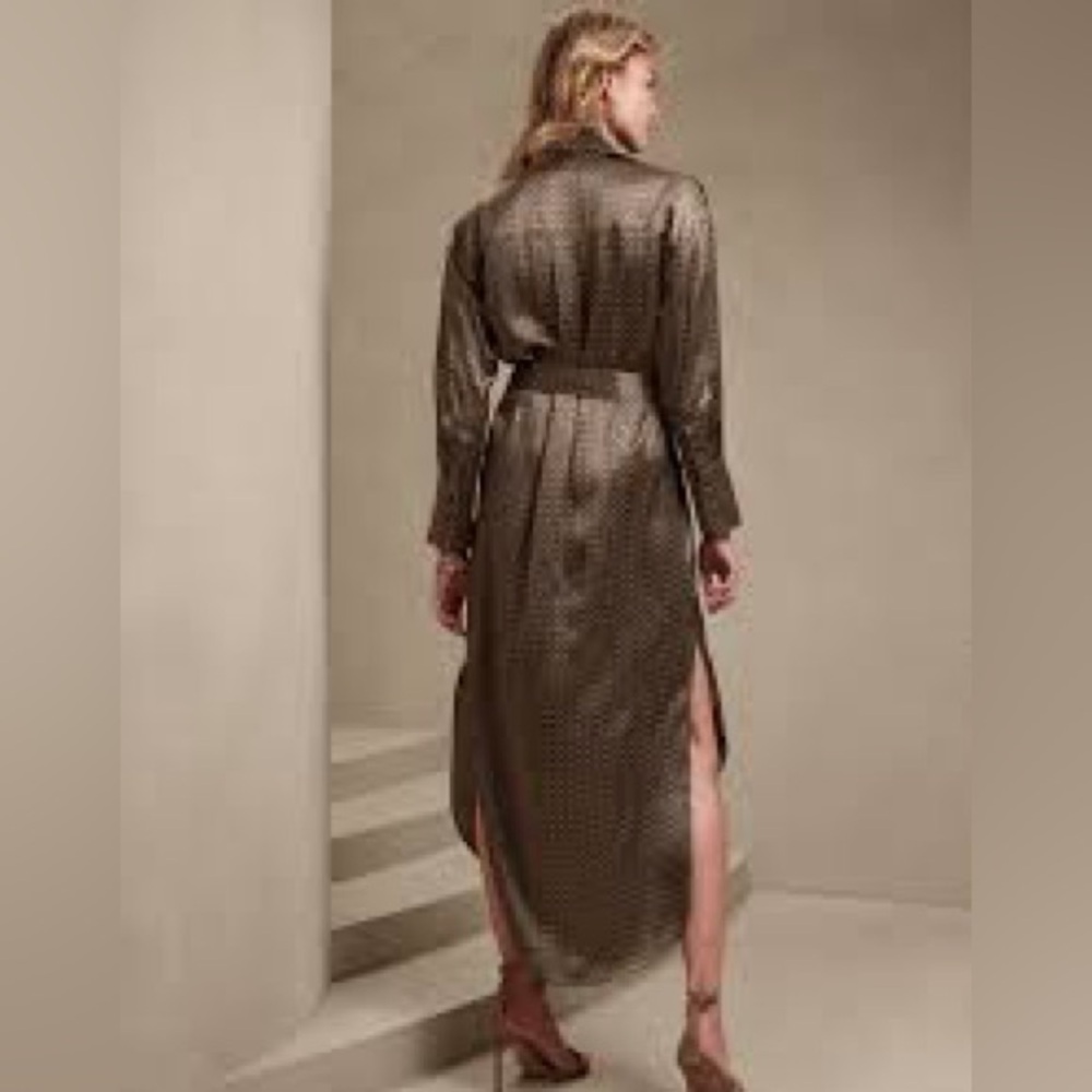 Banana Republic Muse Silk Maxi Shirt Dress Sz Small Geometric Print Long Sleeve - Picture 8 of 16